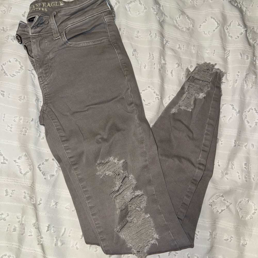 American Eagle Outfitters Gray Skinny Distressed Jeans